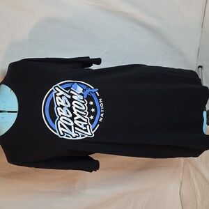 Black Graphic T-Shirt with Blue and White Design